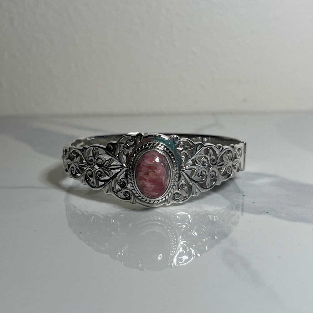 Pink Gemstone Sterling Silver Cuff Bracelet